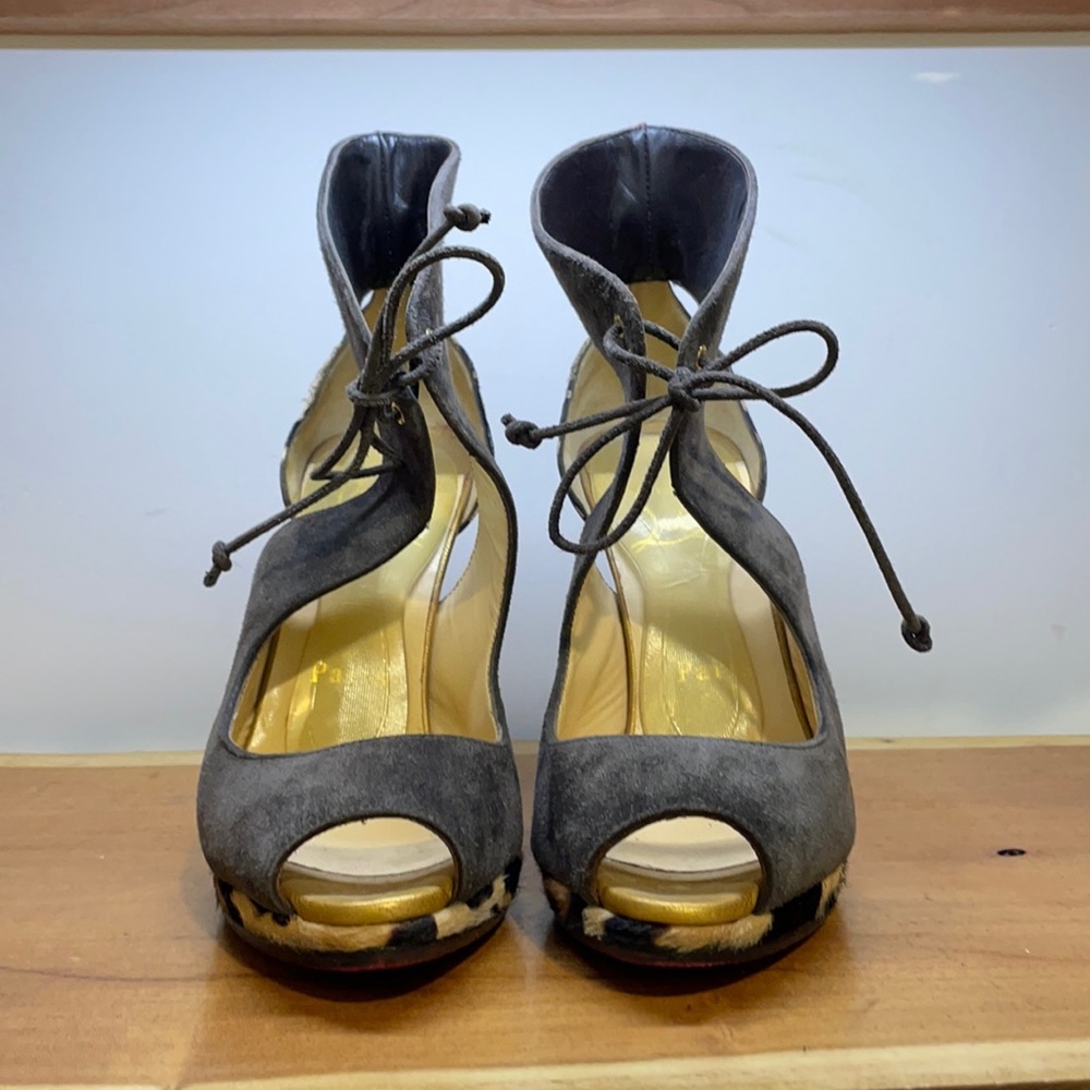 Christian louboutin Campanina 120 mm self tie suede pony leopard size 36.5